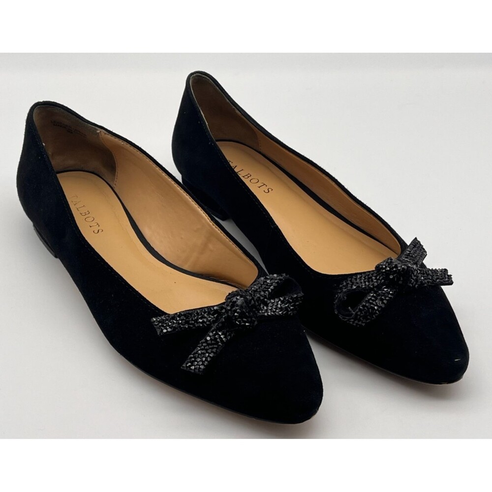 Talbots Edison Knot Suede Flats Black Size 9M Bow Evening Holiday